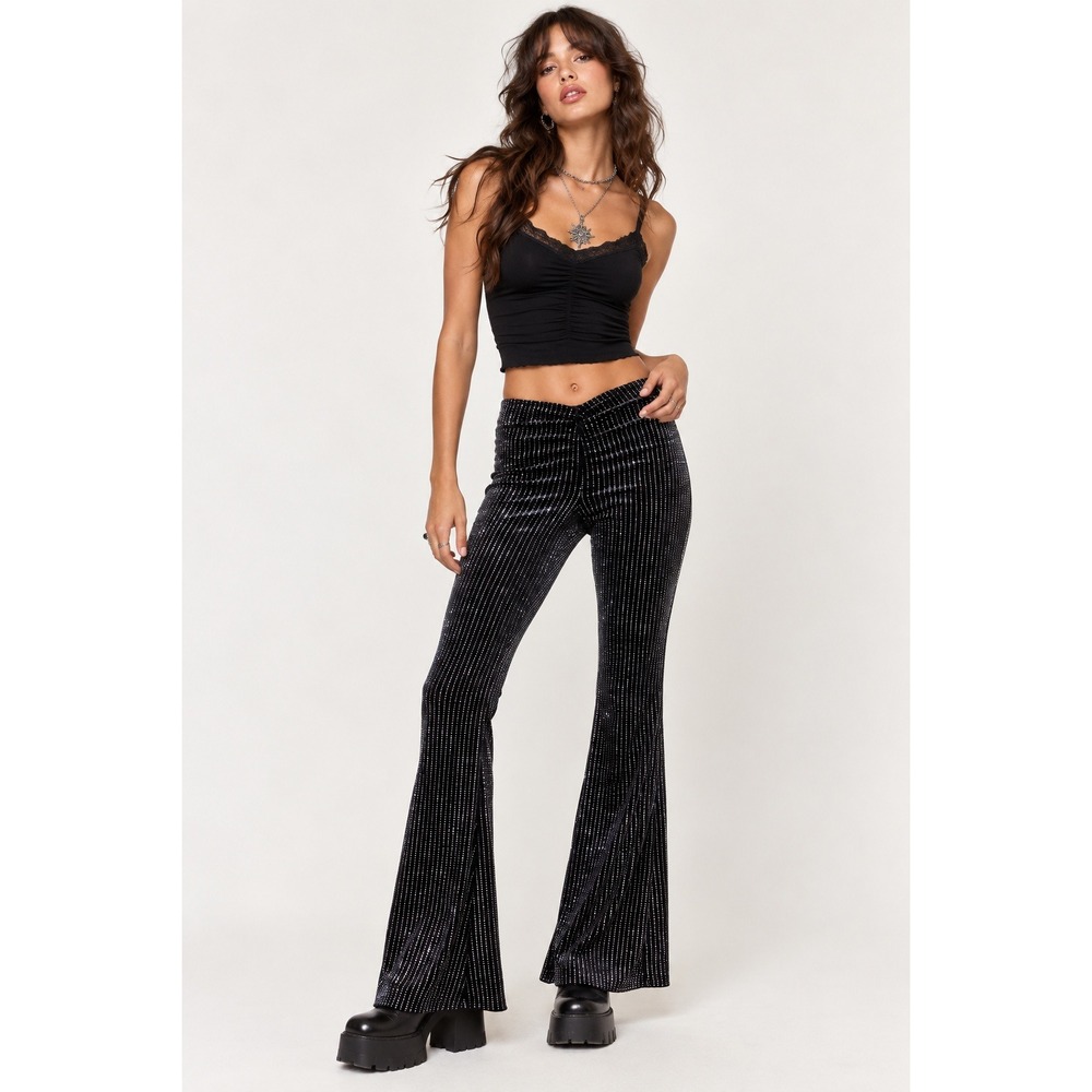 Urban Outfitters Apolonia Velvet Sparkle Flare Pant M Black Silver Goth Glam Y2K